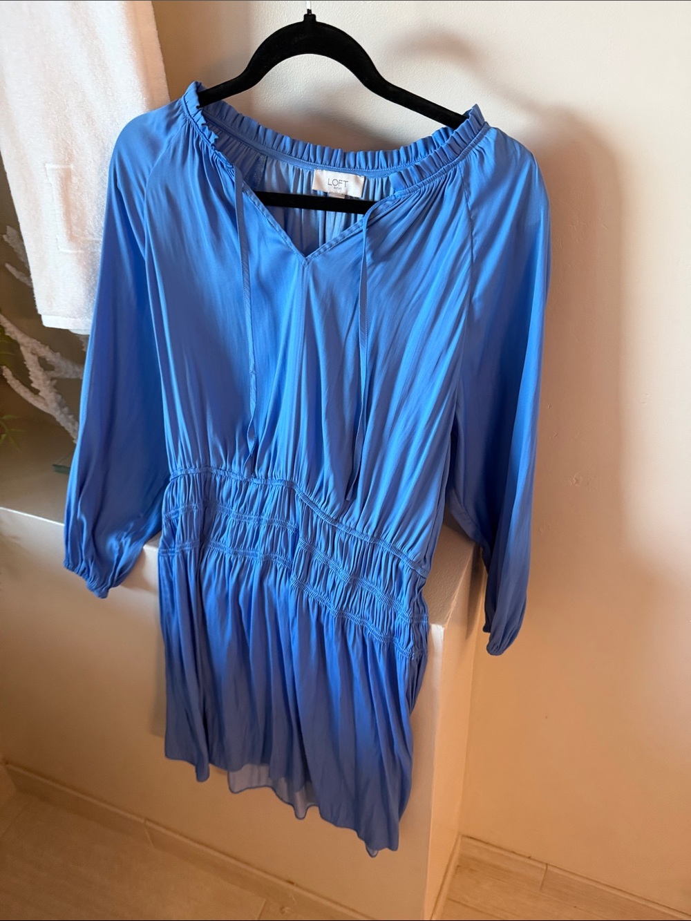 LOFT Cornflower Blue Smocked Peasant Tunic
